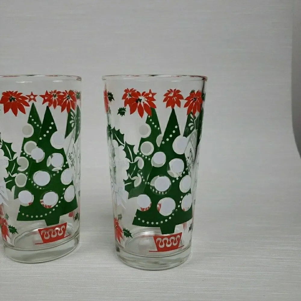 Vintage 7 Merry Christmas Happy New Year Cups Tumblers Continental Glass MCM